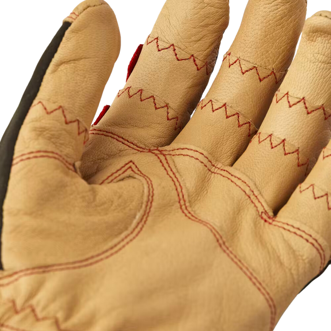 Hestra Ergo Grip Active 5-Finger windproof outdoor cycling gloves with goatskin leather palms, breathable stretch fabric, and adjustable cuffs.