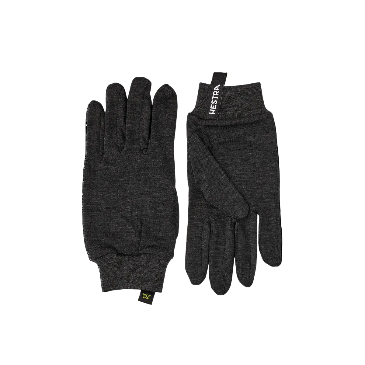 Hestra Merino Wool Liner Active 5-Finger gloves in Charcoal, lightweight merino wool blend glove liners for winter cycling and outdoor activities.
