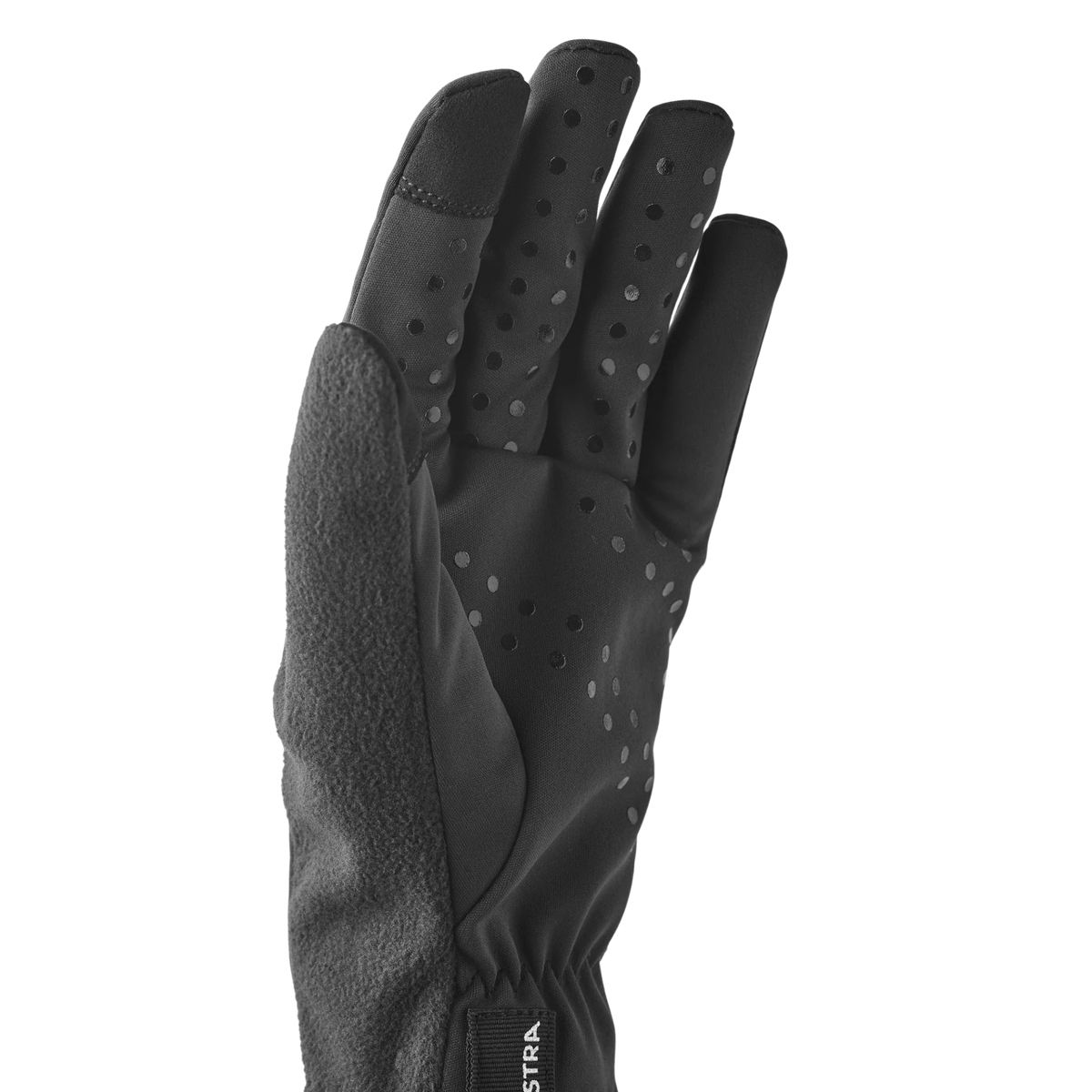 Hestra Runners 5-Finger lightweight windproof cycling and running gloves in Black with grippy palms and touchscreen-compatible fingertips.