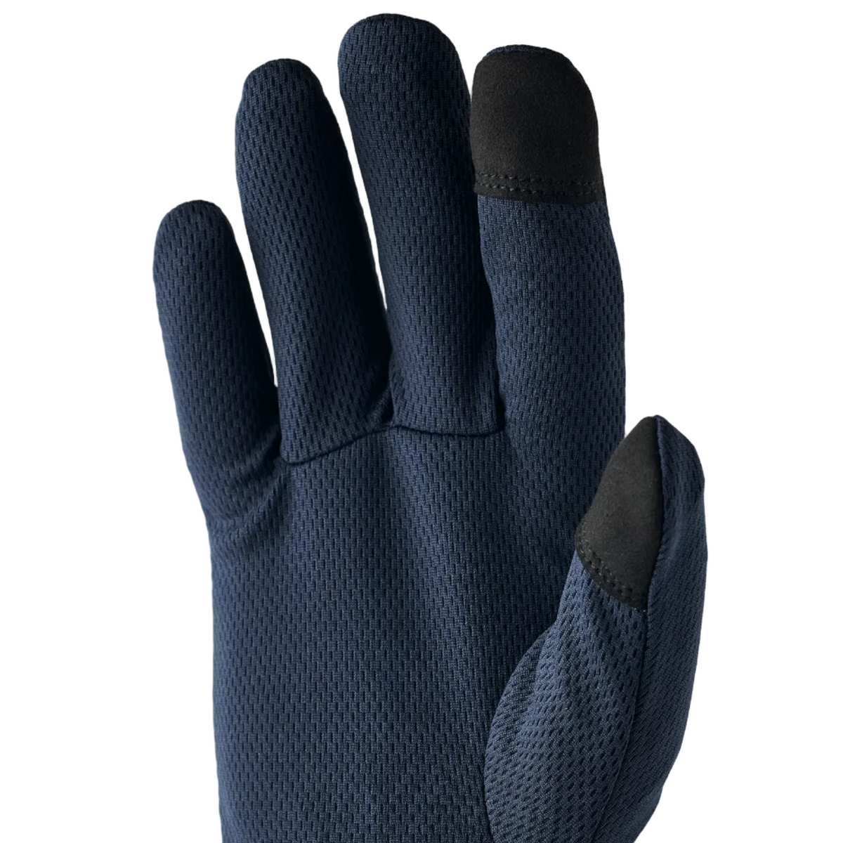 Hestra Touch Point Dry Wool 5-Finger gloves in Navy, lightweight wool-blend touchscreen-compatible glove liners for cycling and outdoor activities.