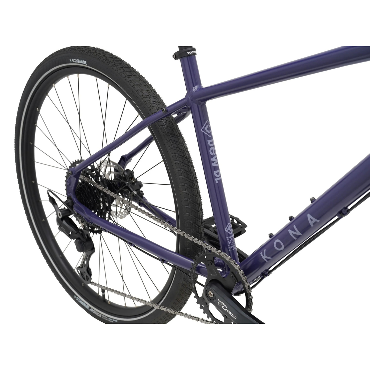 Kona Dew DL in Satin Future Dusk drivetrain top view