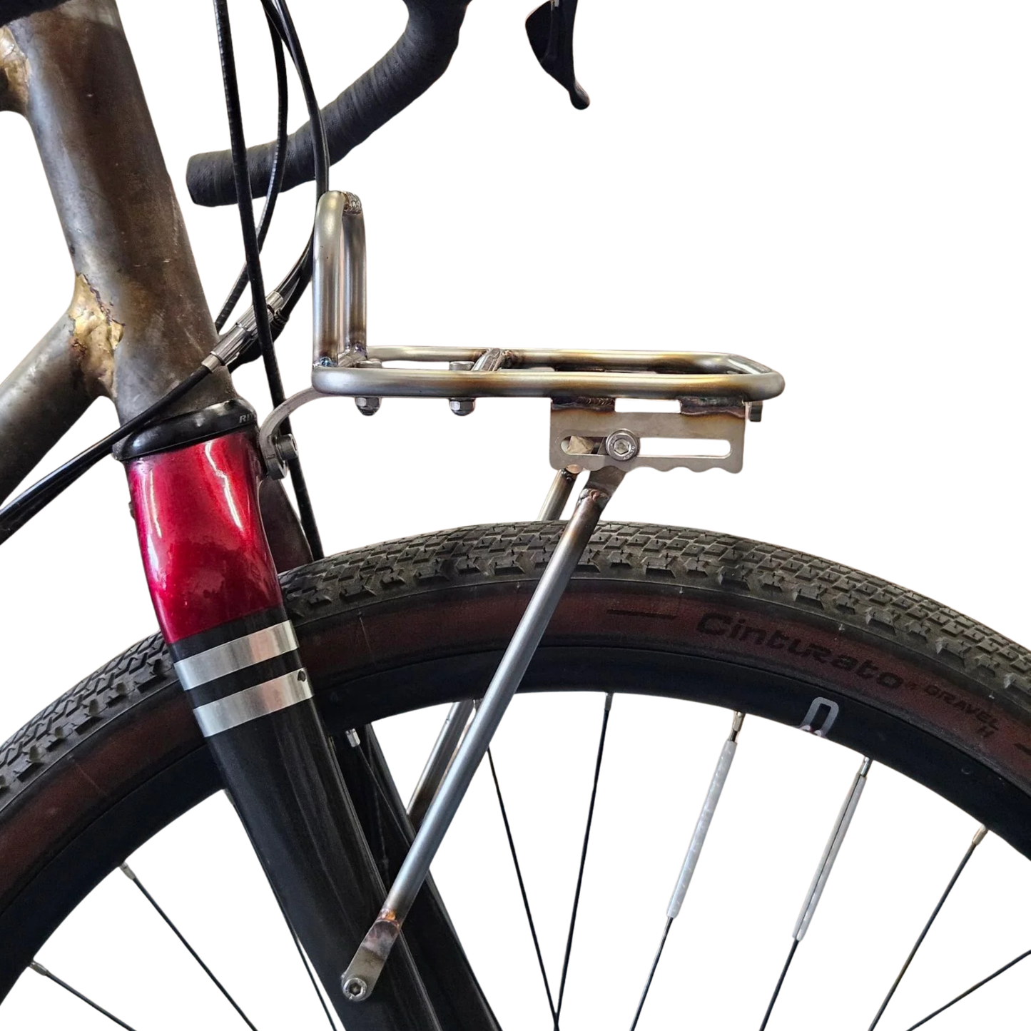 Memento Ant Rack V5 stainless installed on a bike right side view