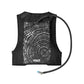 pedaled Black hydration vest with a patterned back panel on a light gray background