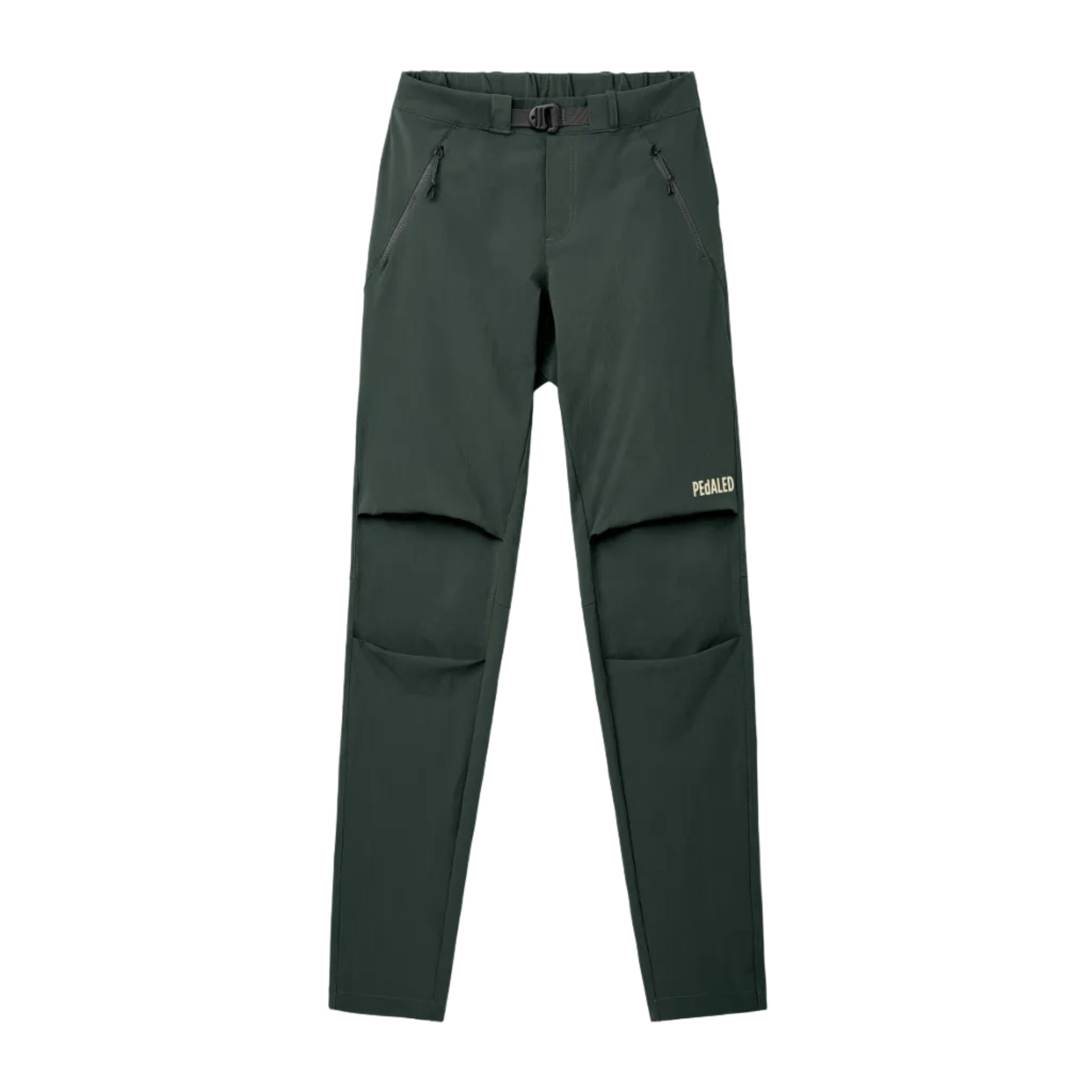 Dark green PeDaLED Yuma Trail Pants for trail riding, bikepacking and adventure cycling