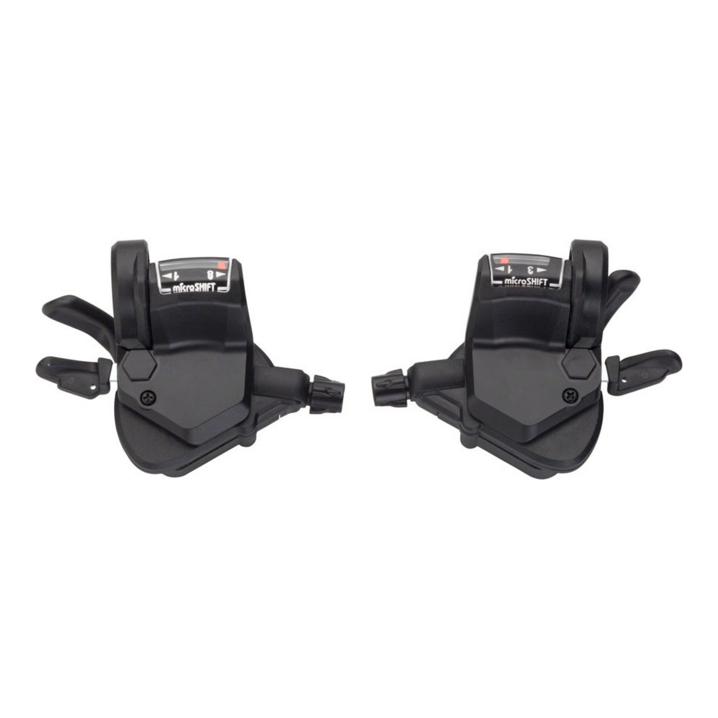 microSHIFT Mezzo 8-speed triple shifters front and rear view