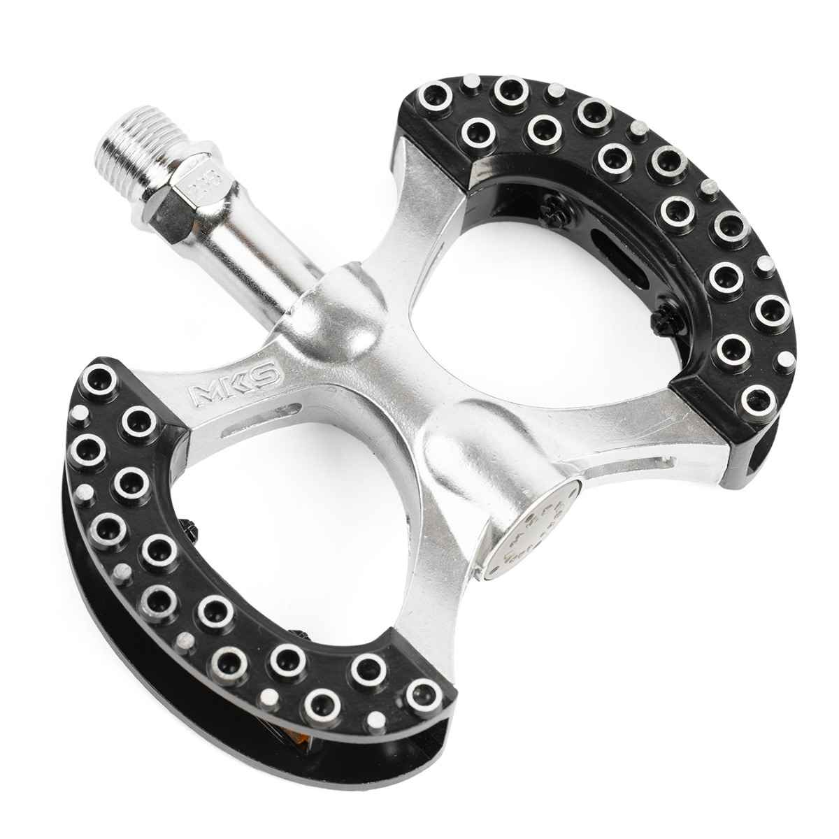 MKS Pambda BL Special black aluminum flat bicycle pedals made in Japan with a Blue Lug exclusive colourway.
