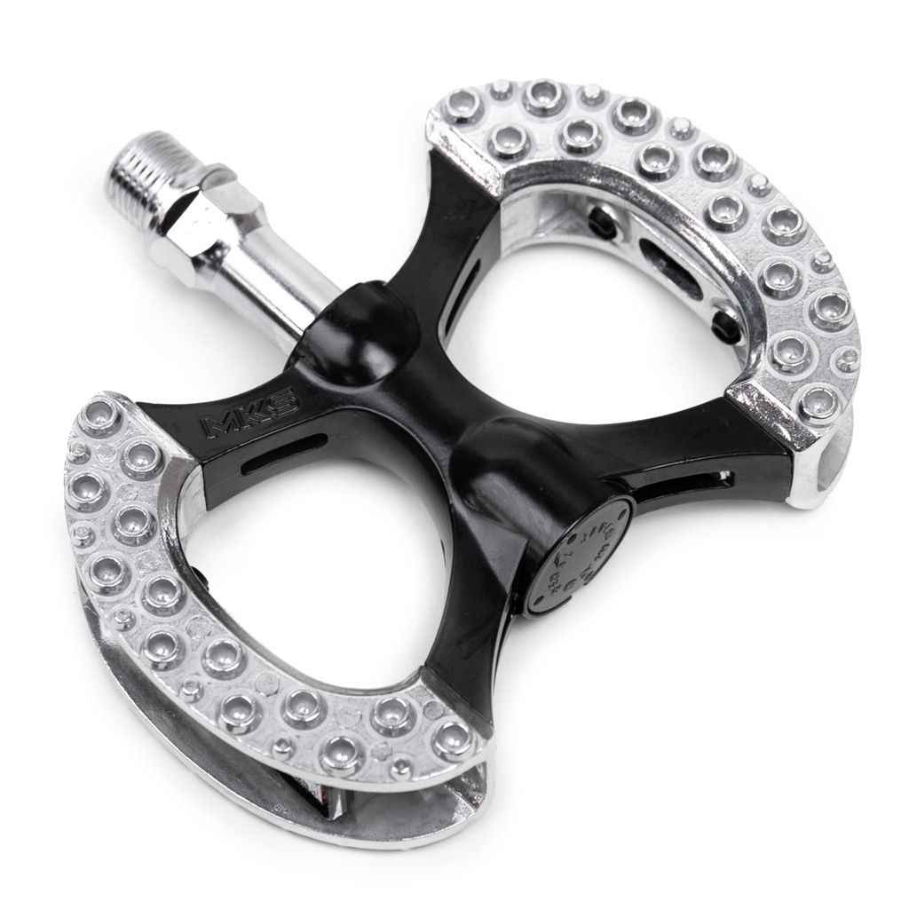 MKS Pambda BL Special black aluminum flat bicycle pedals made in Japan with a Blue Lug exclusive colourway.