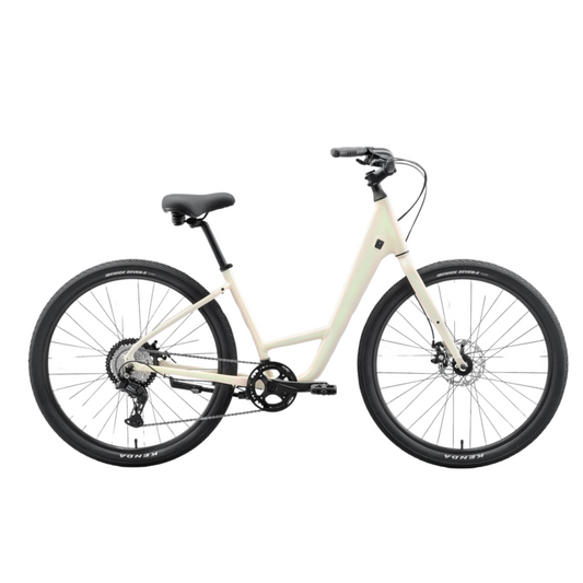 Norco Scene 2 step-through bike side view in unicorn fluff colour