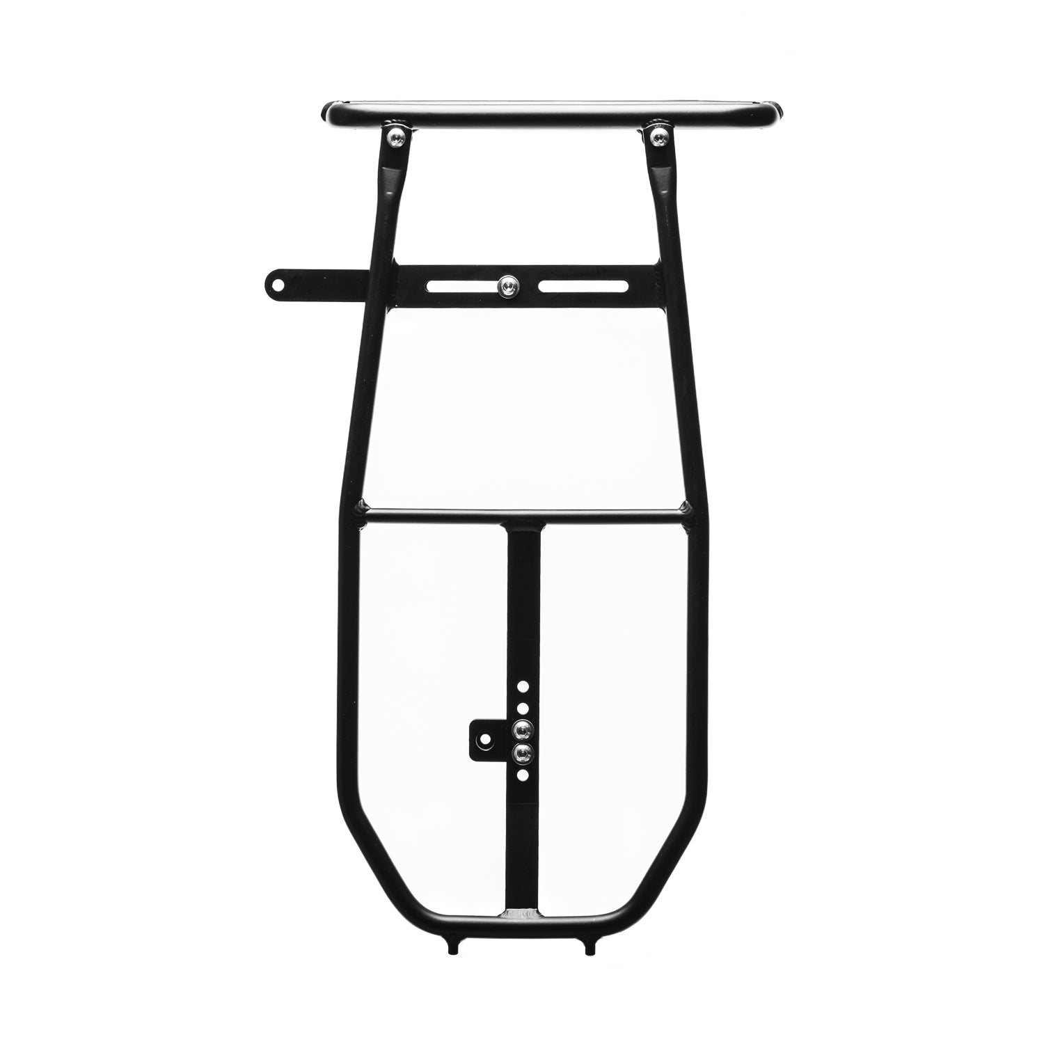 Old Man Mountain Impala Lowrider front bicycle rack with extra-low pannier rails, aluminum cargo deck and adjustable fit for wheels up to 29". Designed for bikepacking, adventures and cargo.