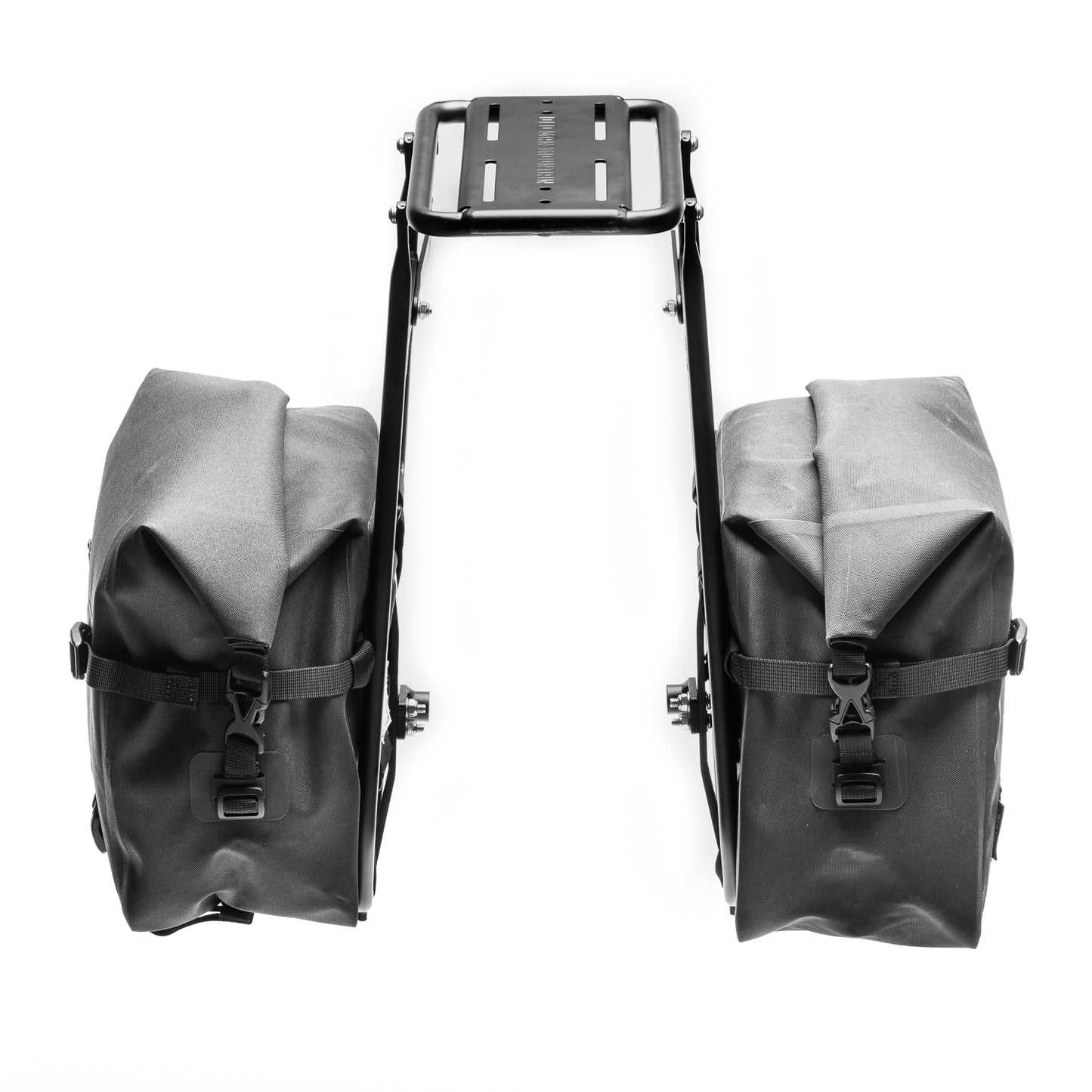 Old Man Mountain Impala Lowrider front bicycle rack with extra-low pannier rails, aluminum cargo deck and adjustable fit for wheels up to 29". Designed for bikepacking, adventures and cargo.