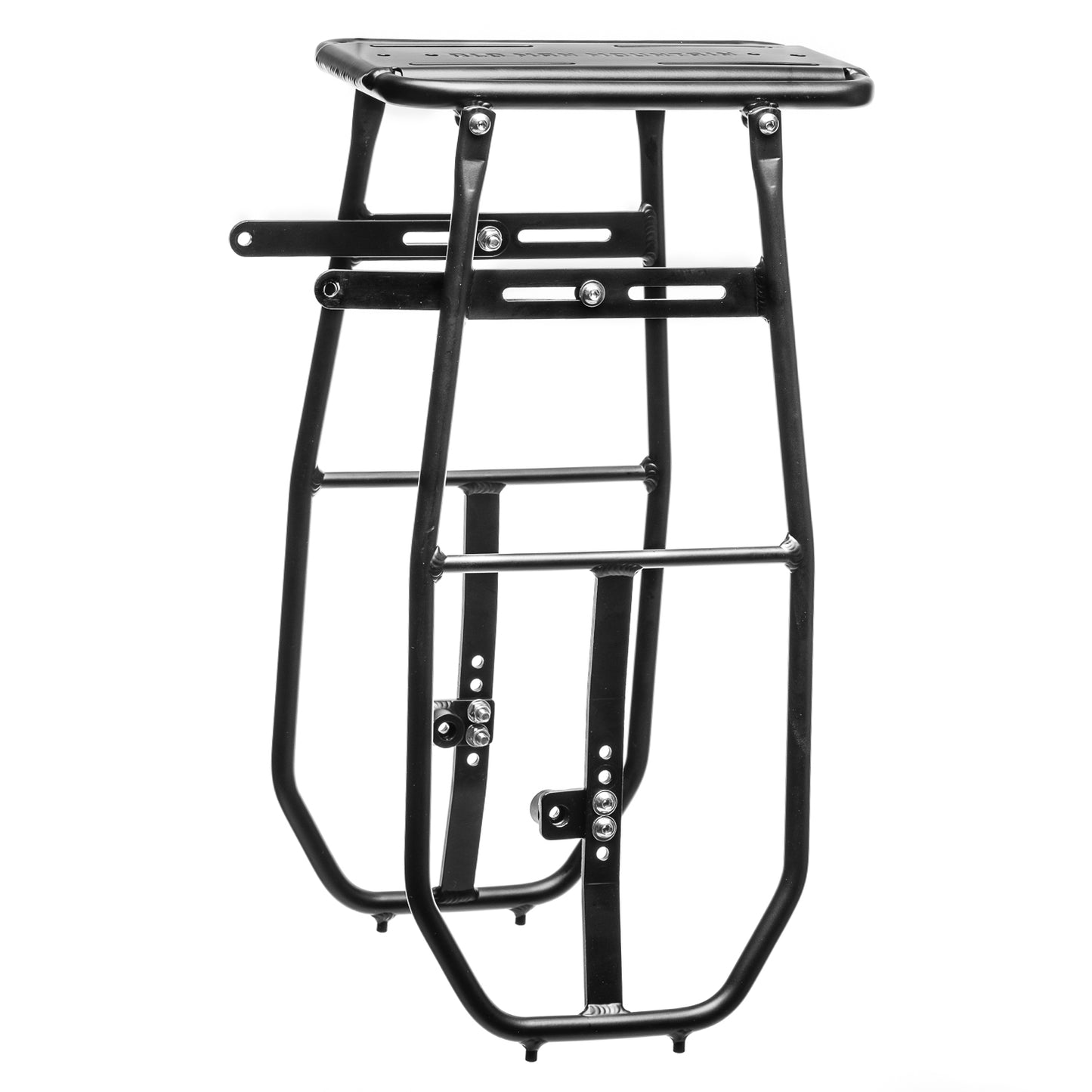 Old Man Mountain Impala Lowrider front bicycle rack with extra-low pannier rails, aluminum cargo deck and adjustable fit for wheels up to 29". Designed for bikepacking, adventures and cargo.