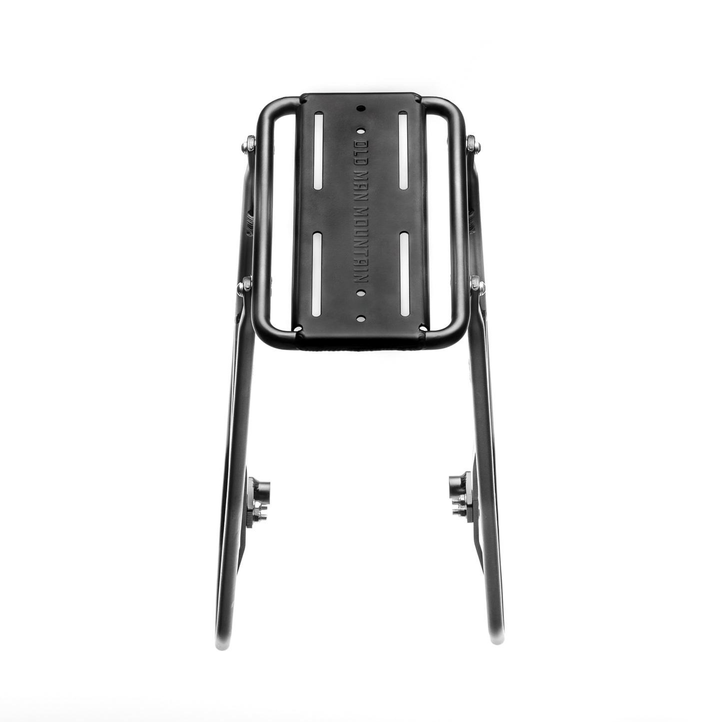 Old Man Mountain Impala Lowrider front bicycle rack with extra-low pannier rails, aluminum cargo deck and adjustable fit for wheels up to 29". Designed for bikepacking, adventures and cargo.
