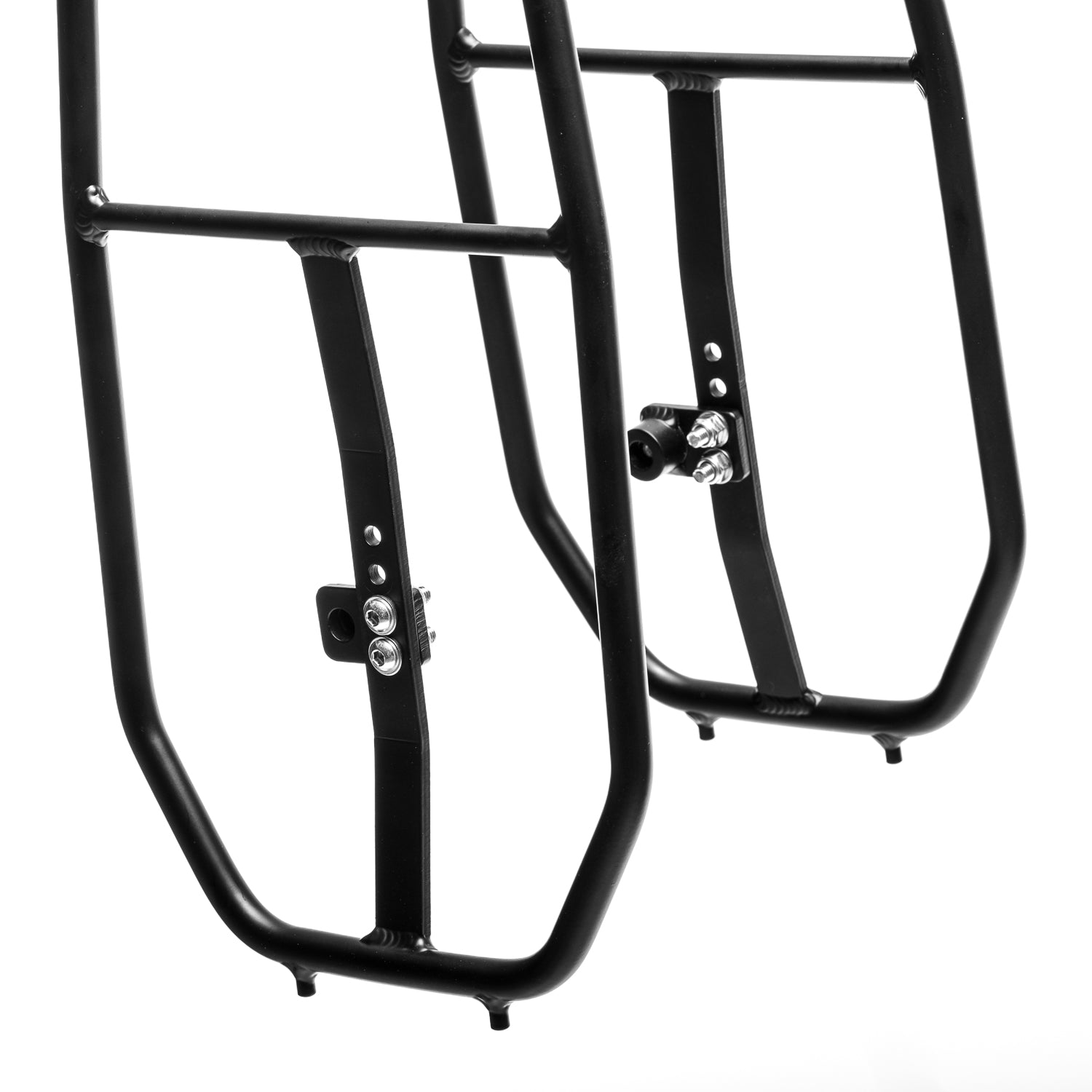 Old Man Mountain Impala Lowrider front bicycle rack with extra-low pannier rails, aluminum cargo deck and adjustable fit for wheels up to 29". Designed for bikepacking, adventures and cargo.