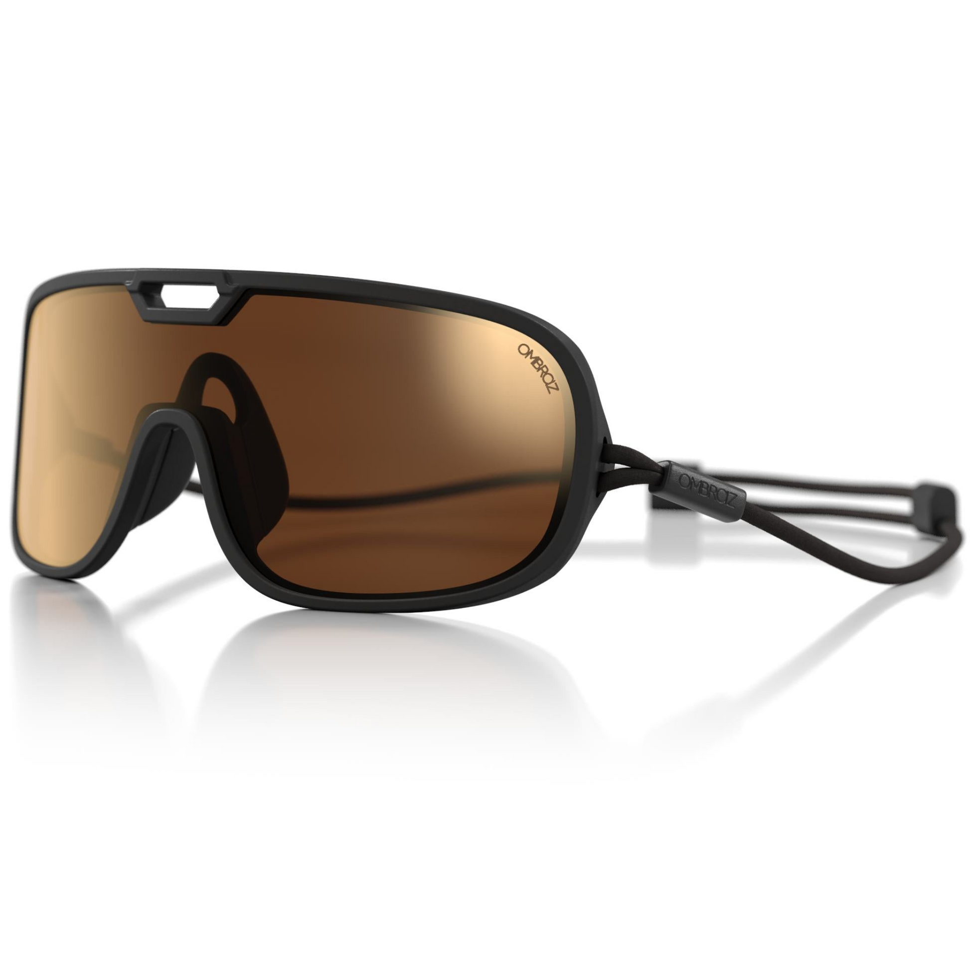 Ombraz Refugio Armless Sunglasses in Charcoal Frame Colour with Brown with Bronze Mirror lens angled view