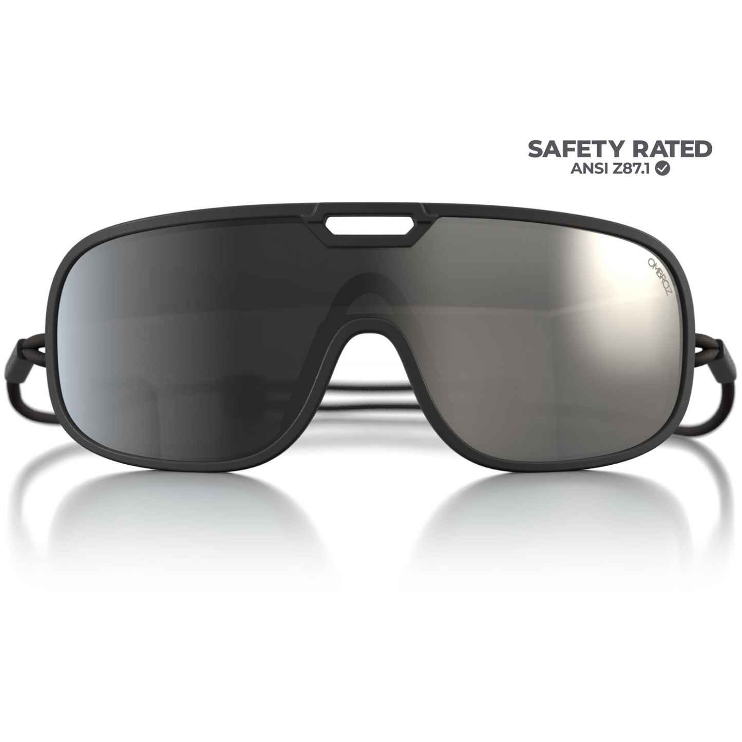 Ombraz Refugio Armless Sunglasses in Charcoal Frame Colour with Grey with Silver Mirror Lens