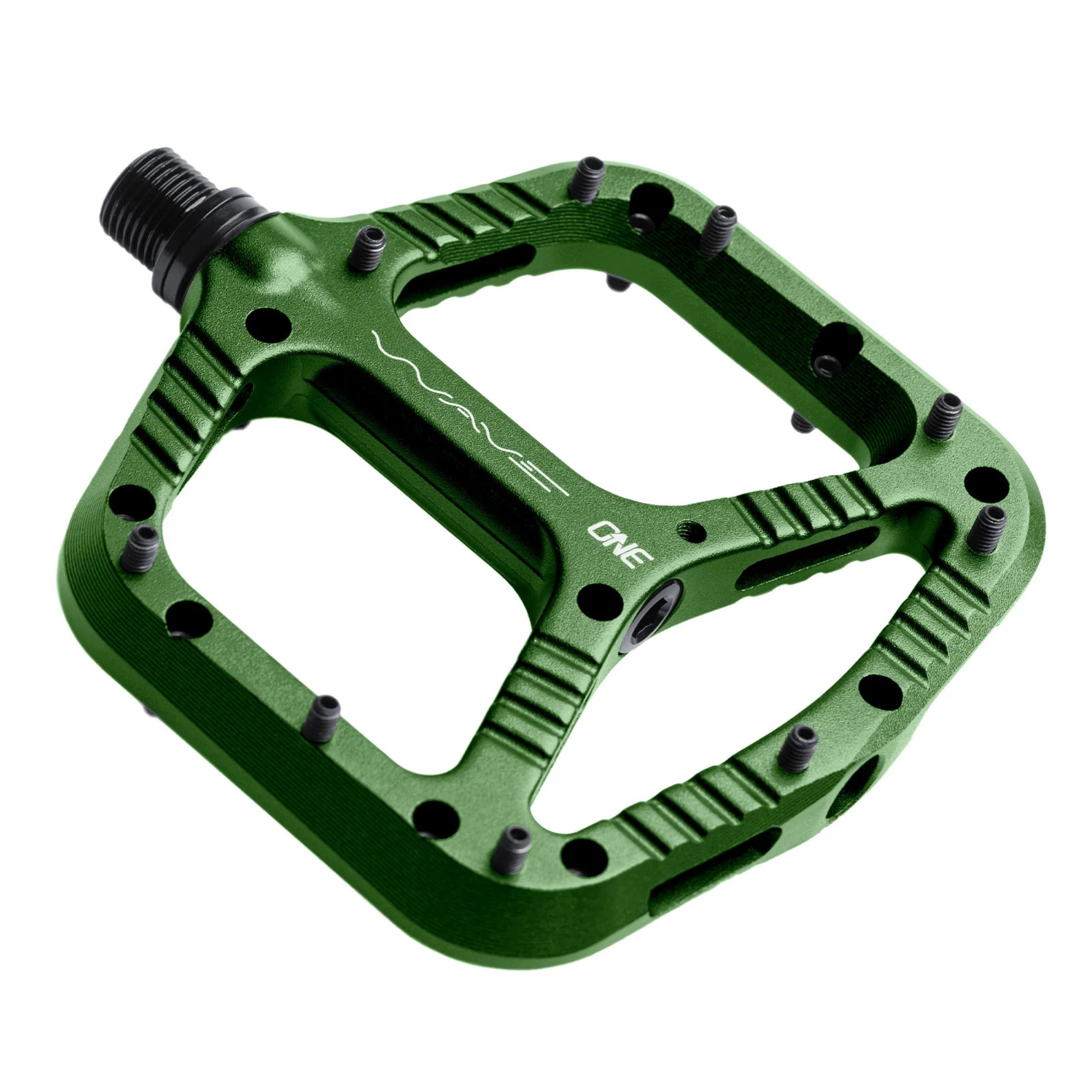 OneUp Components Wave Pedals flat pedals green diagonal view