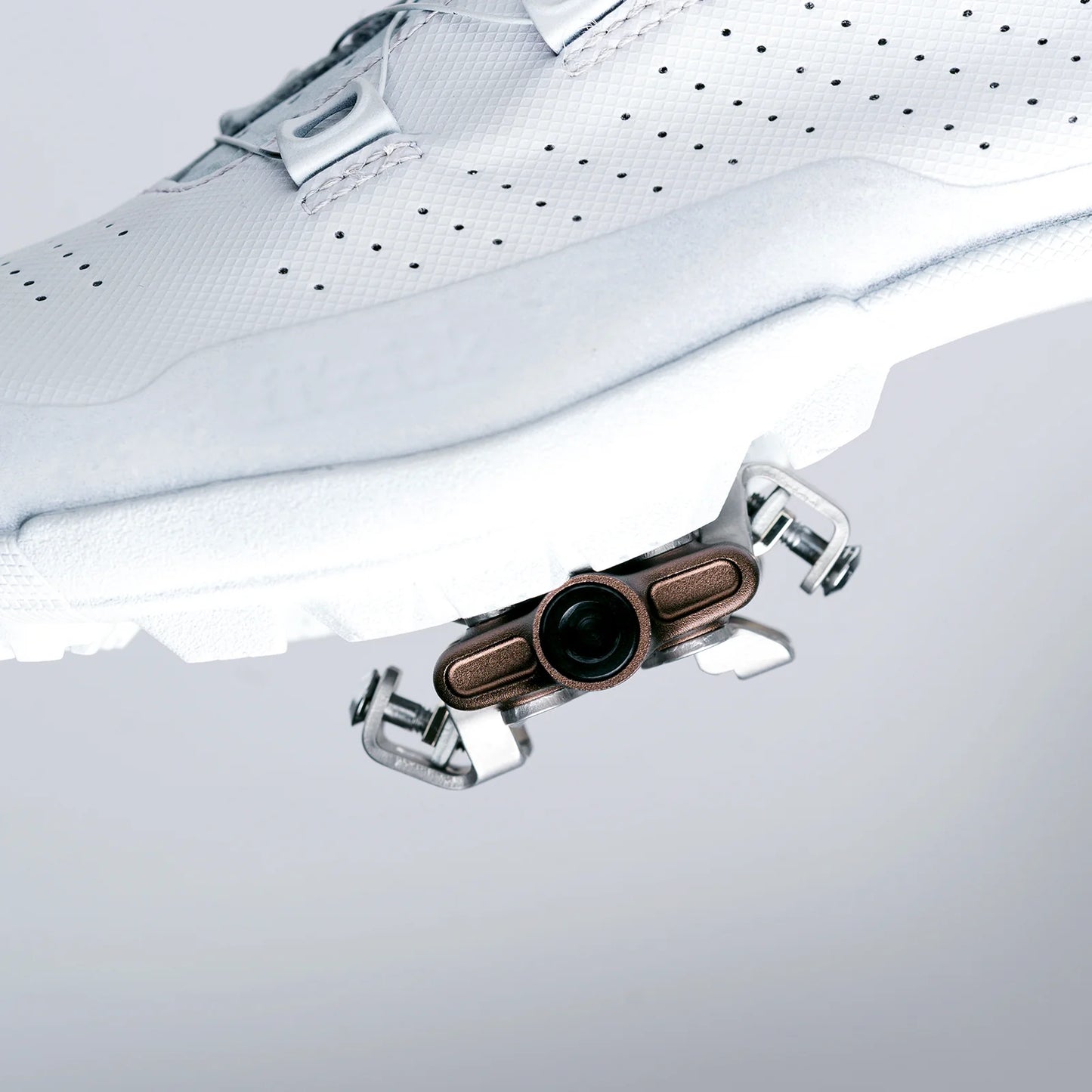 OneUp XC Clip Pedal attached to a cycling shoe side view