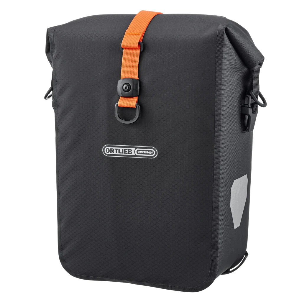 Ortlieb Gravel Pack 14.5L QL2.2 pannier Black Matt closed and loaded front view