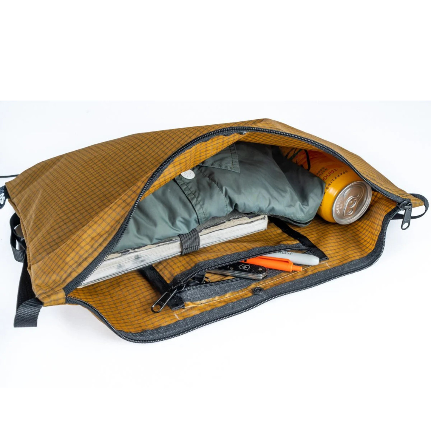 Outer Shell musette bag opened and filled detail view