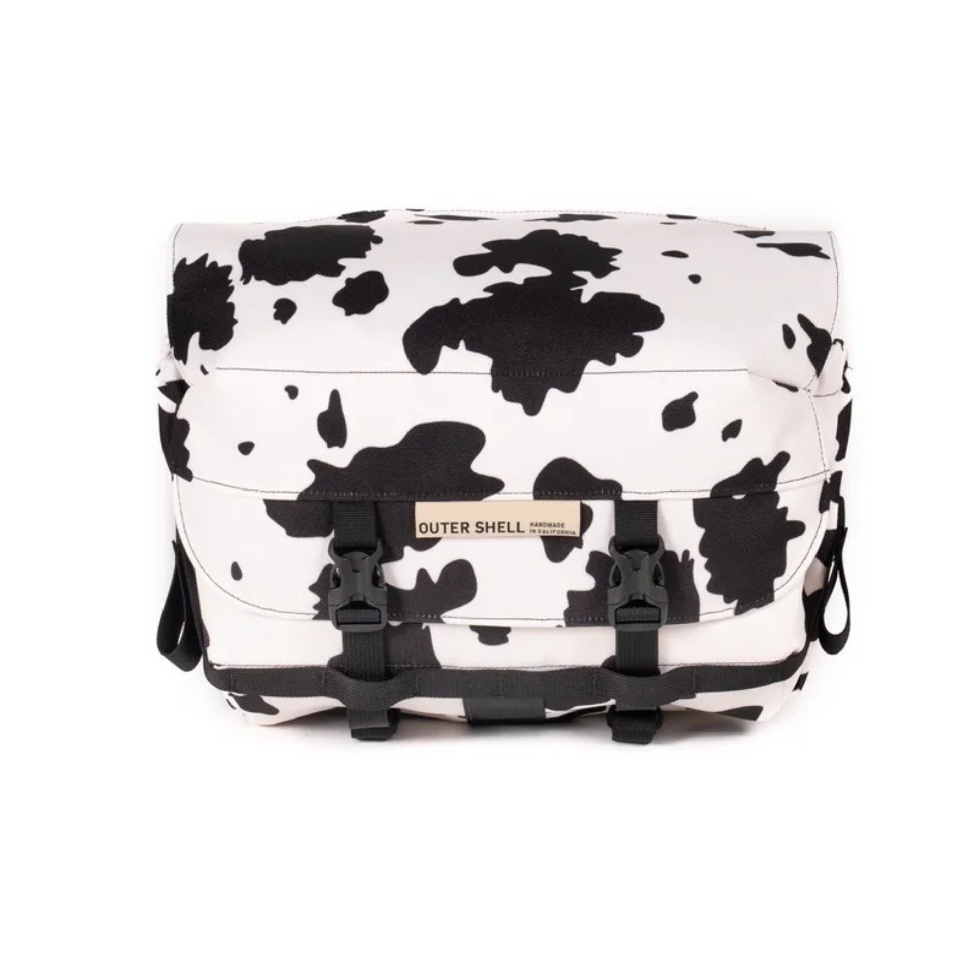 Outer Shell handlebar bag front view cow colour