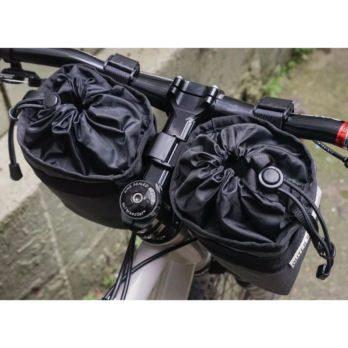 Outer Shell Stem Caddy double bag riding setup