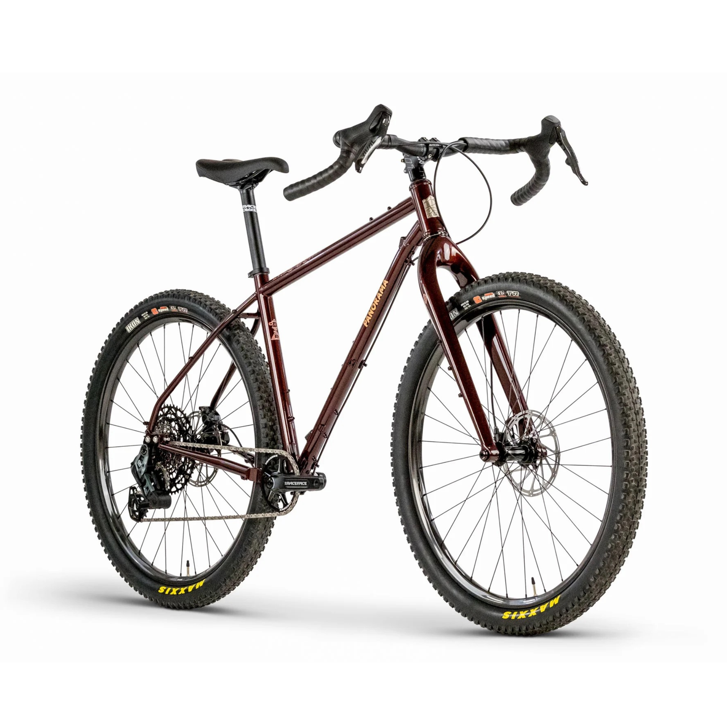 Panorama Taïga EXP 3 steel adventure bike with Shimano GRX drivetrain and 29-inch wheels for bikepacking and off-road touring side profile, angled profile