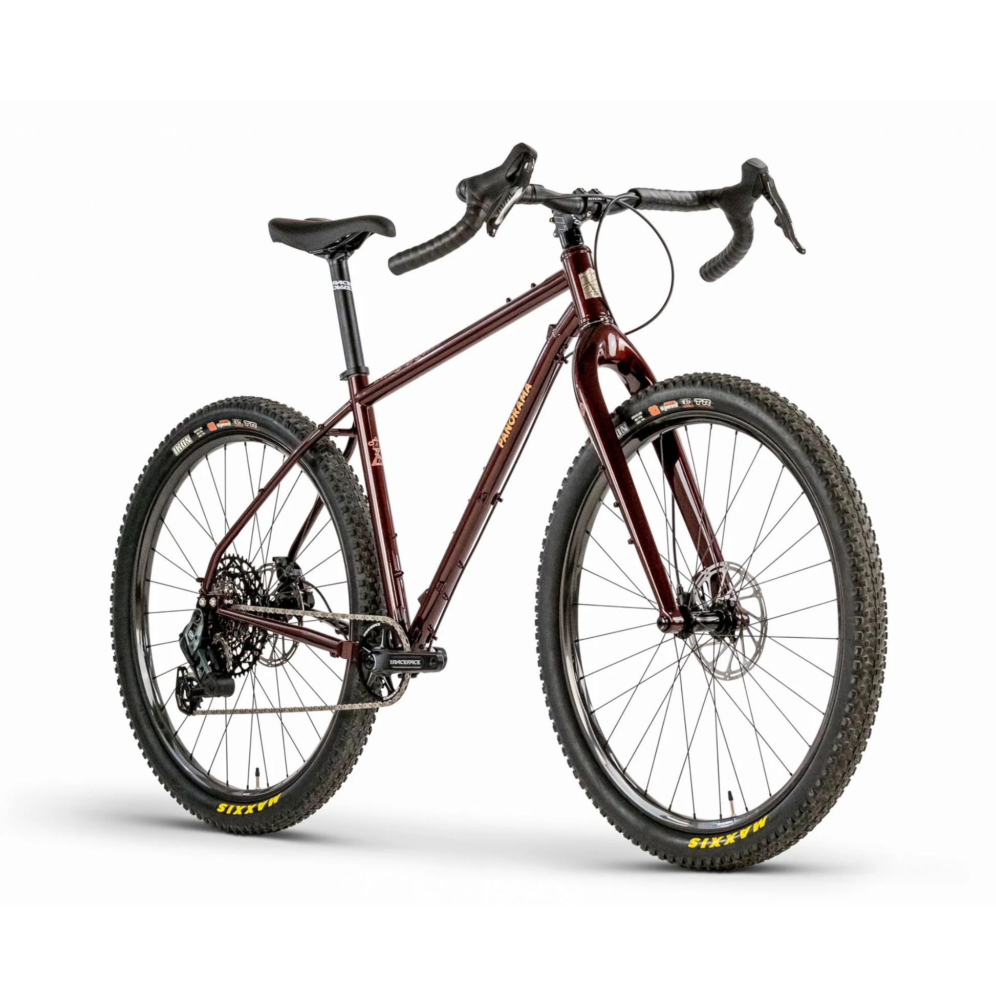 Panorama Taïga EXP 3 steel adventure bike with Shimano GRX drivetrain and 29-inch wheels for bikepacking and off-road touring side profile, angled profile