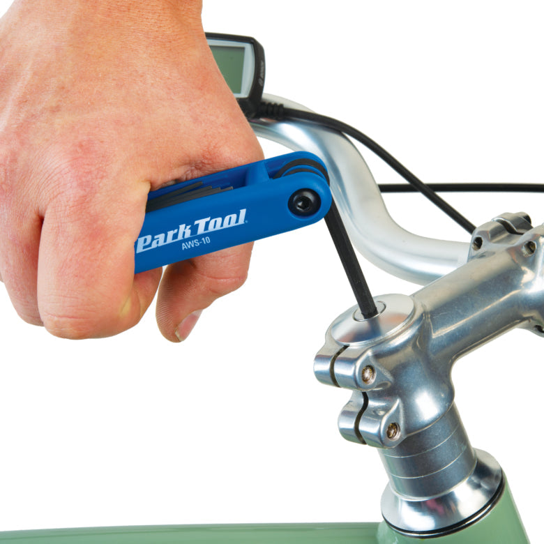 Park Tool AWS-10 fold up hex wrench set adjusting a headset cap
