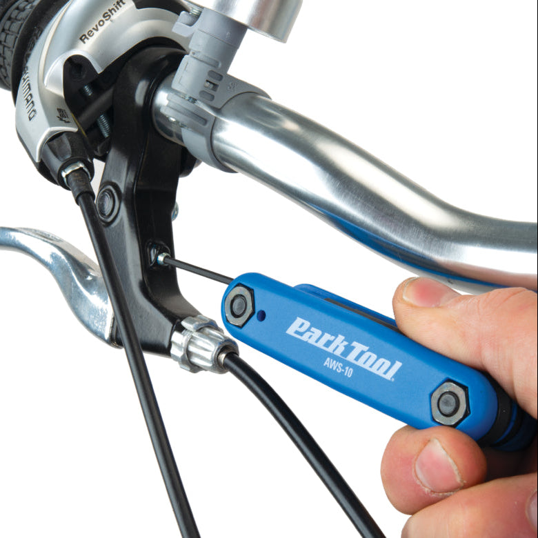Park Tool AWS-10 fold up hex wrench set adjusting a brake lever 