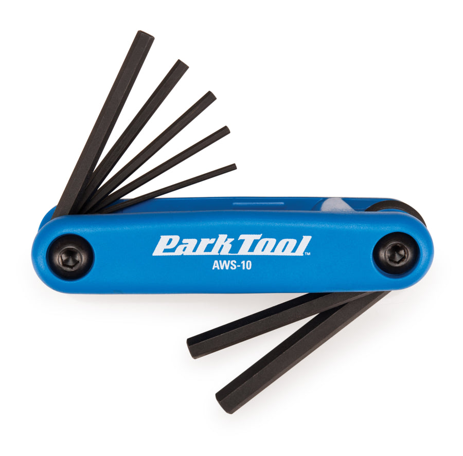 Park Tool AWS-10 fold up hex wrench set with the hex extended, side handle view 