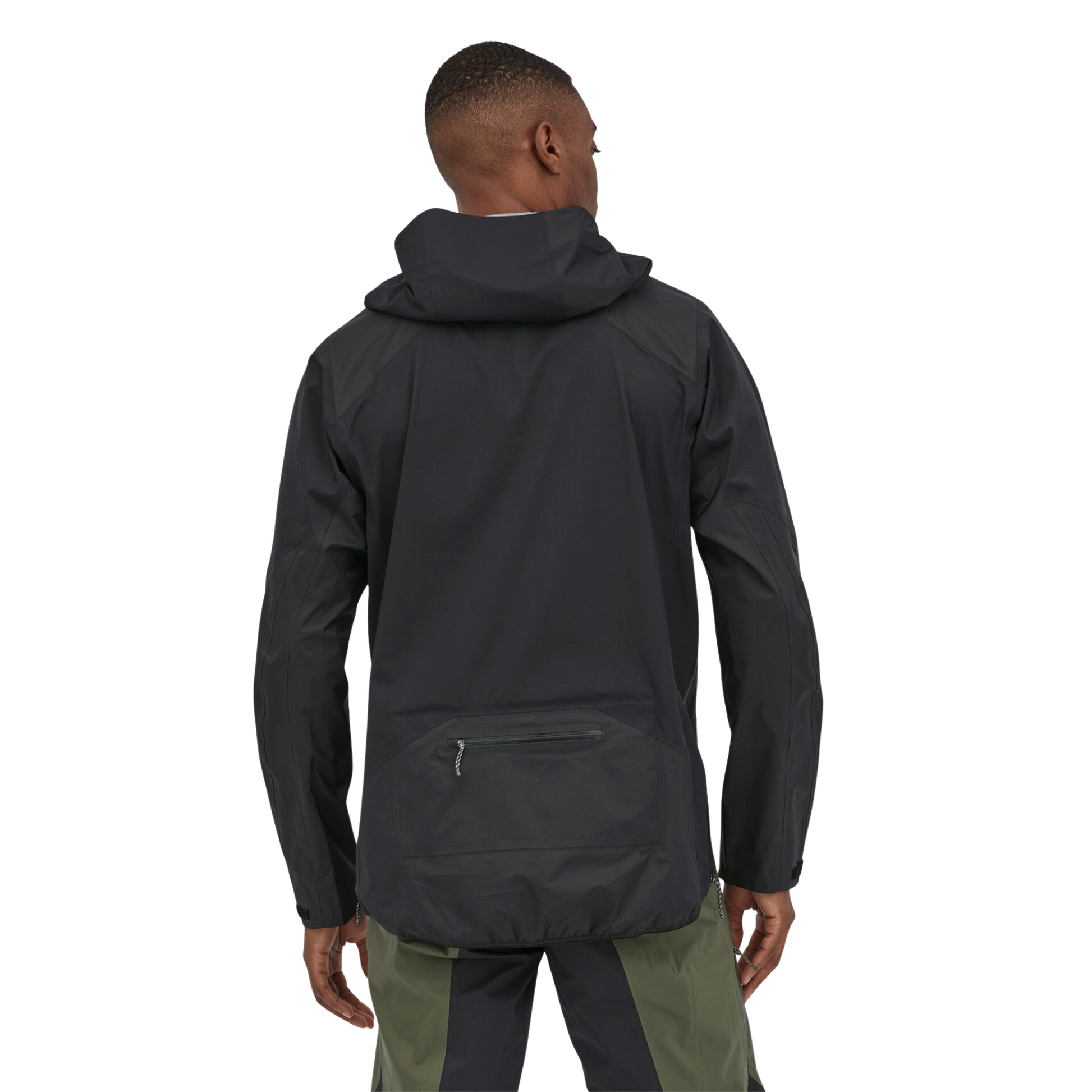 Patagonia Dirt Roamer Storm Bike Jacket in Black worn by model, back