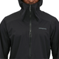Patagonia Dirt Roamer Storm Bike Jacket in Black worn by model, front zipper detail
