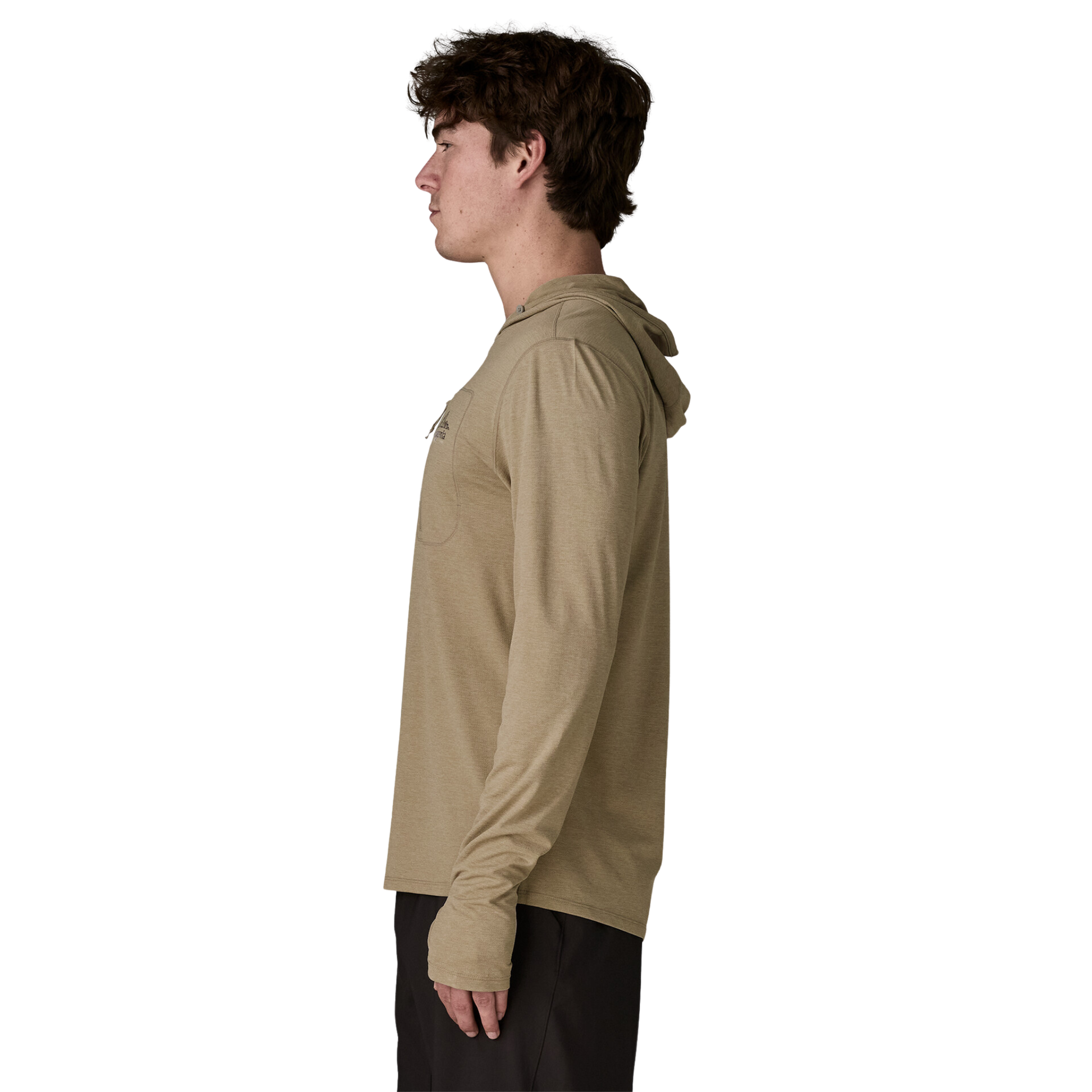 Patagonia Men’s Capilene Cool Sun Hoody fit in use left side view