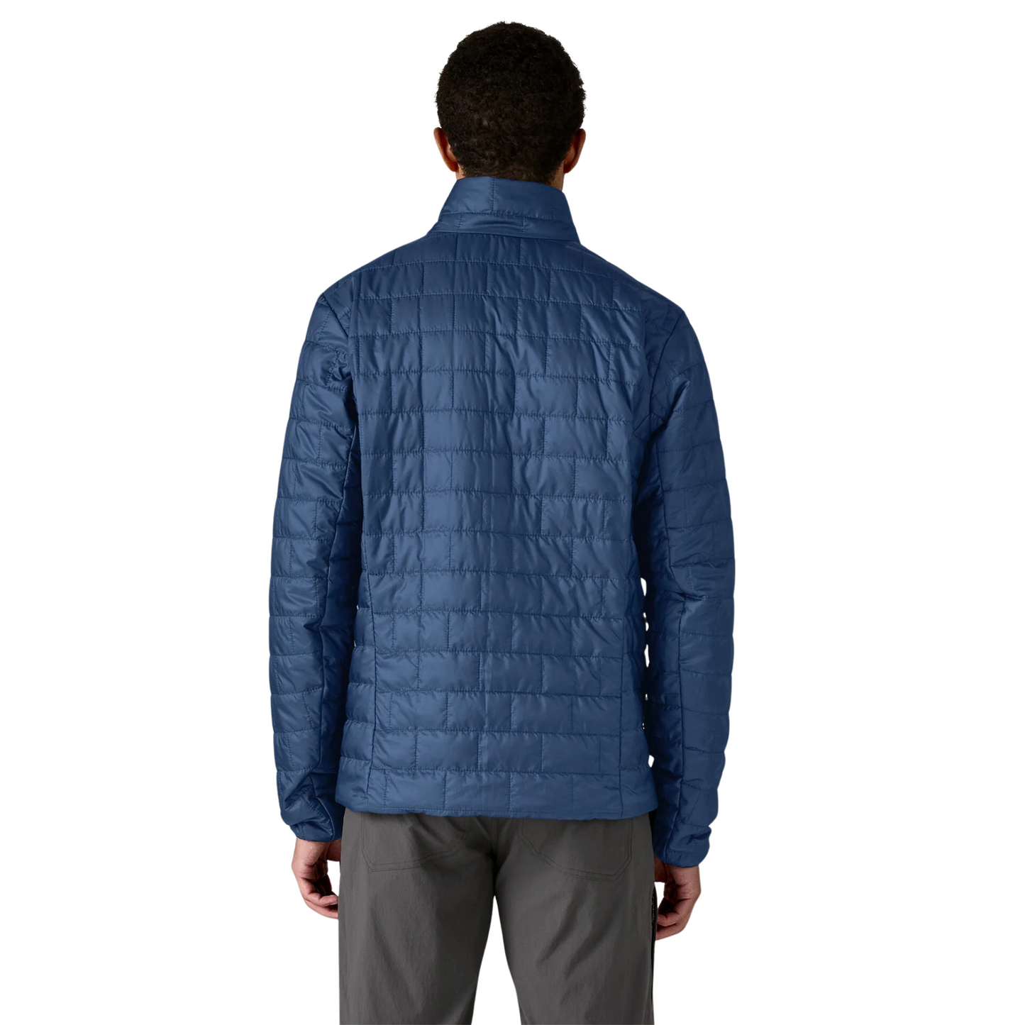 Patagonia Nano Puff Insulated Jacket in clement blue worn by model, back
