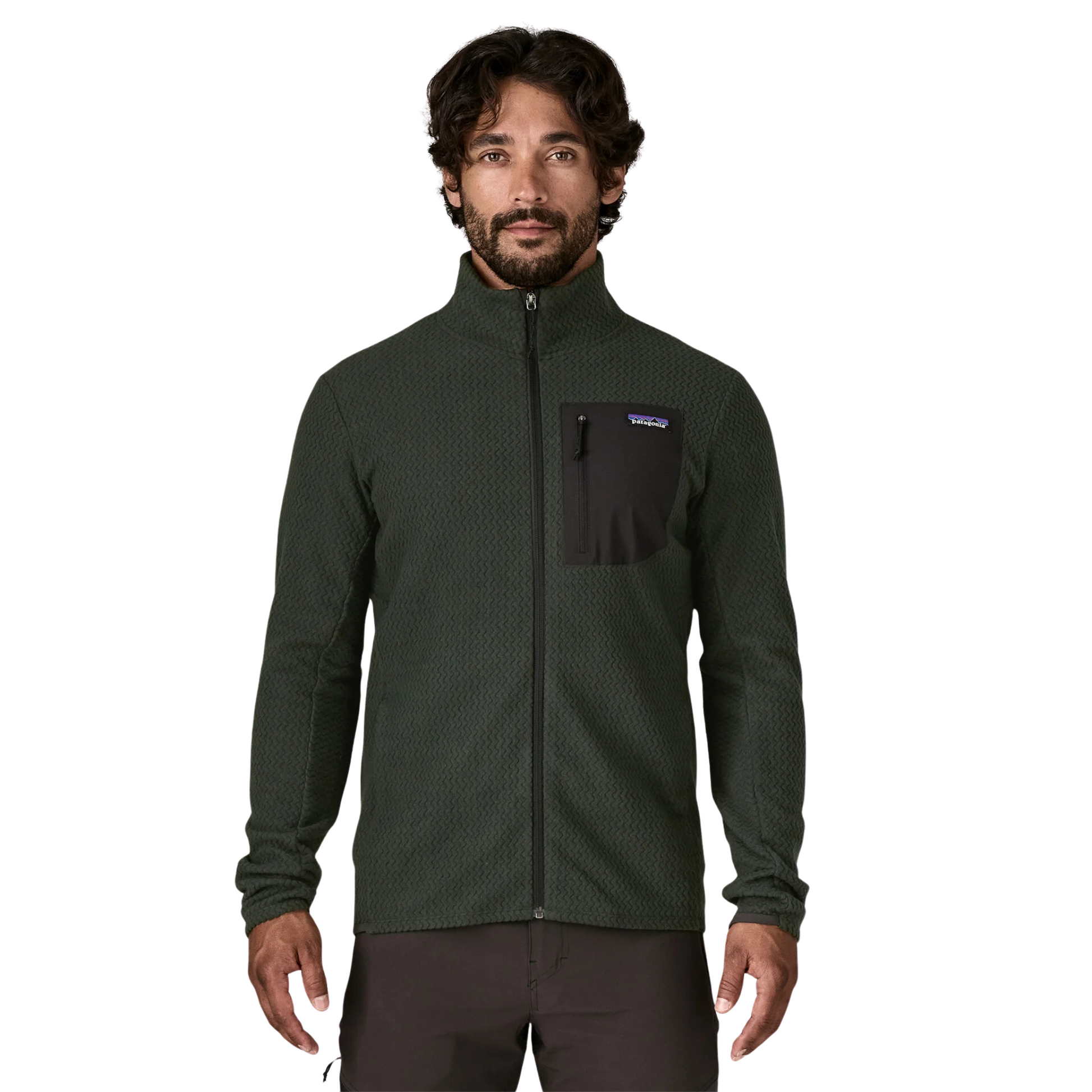 Patagonia R1 Air Fleece Midlayer Jacket in old growth green colour, front