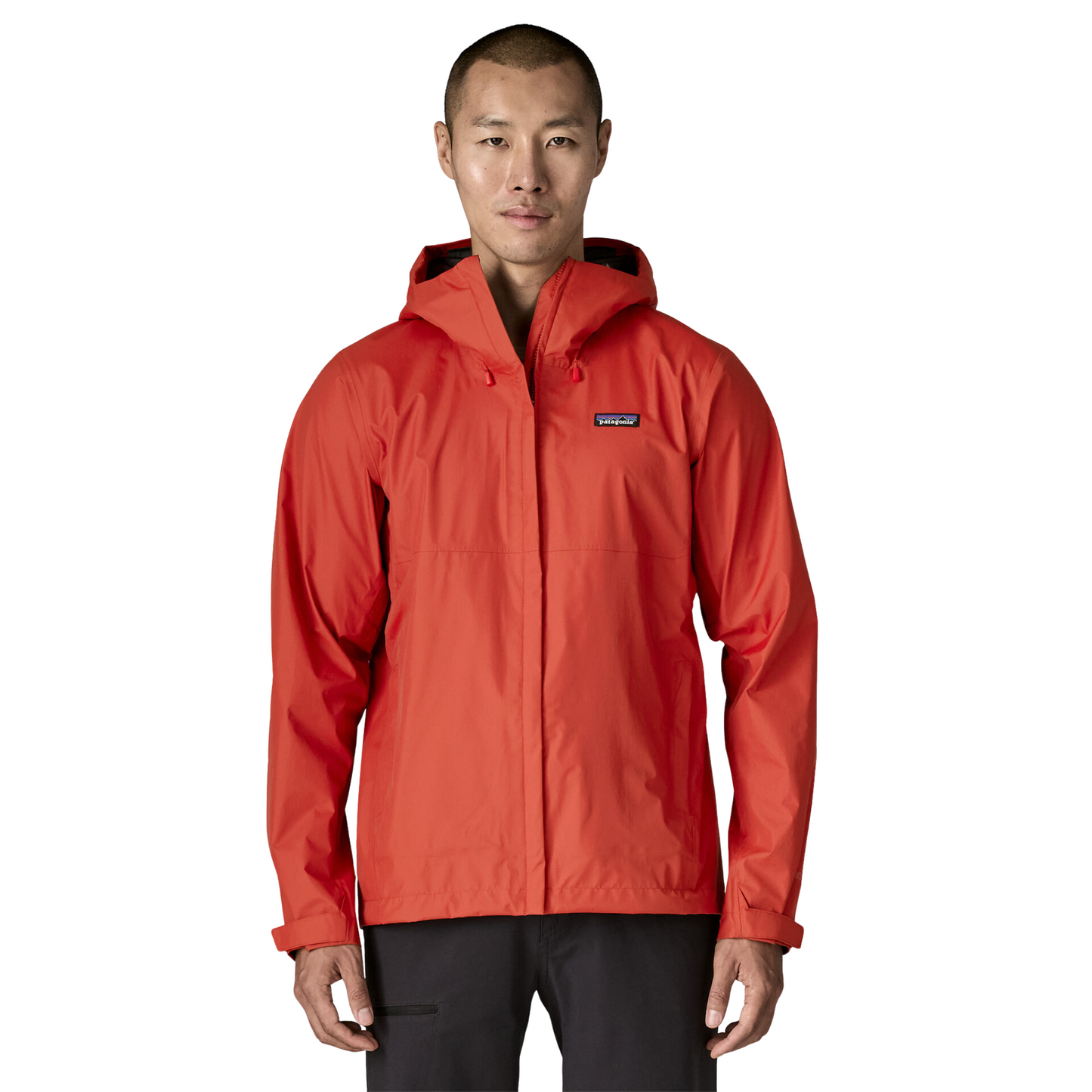 Patagonia Torrentshell 3L Rain Jacket Amita Red colour on model, front