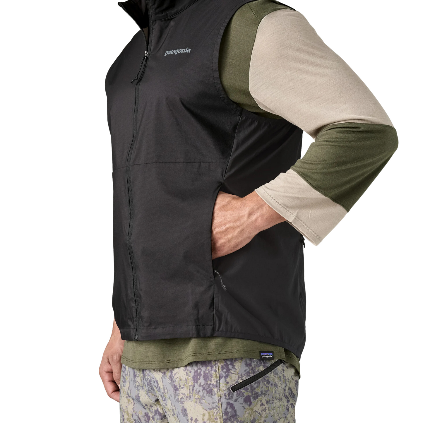 Patagonia Men's Trail Craft Vest in black, side pocket detail