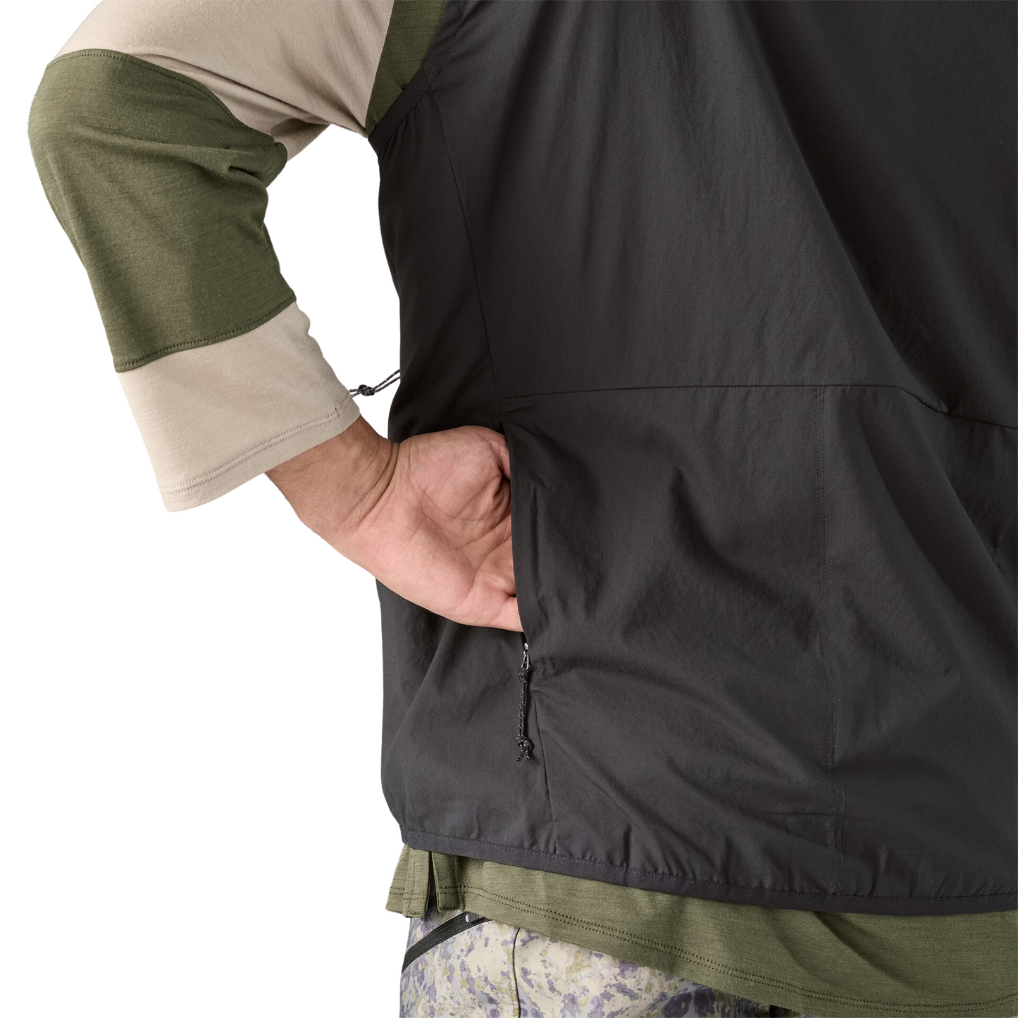 Patagonia Men's Trail Craft Vest in black, back zip pocket detail