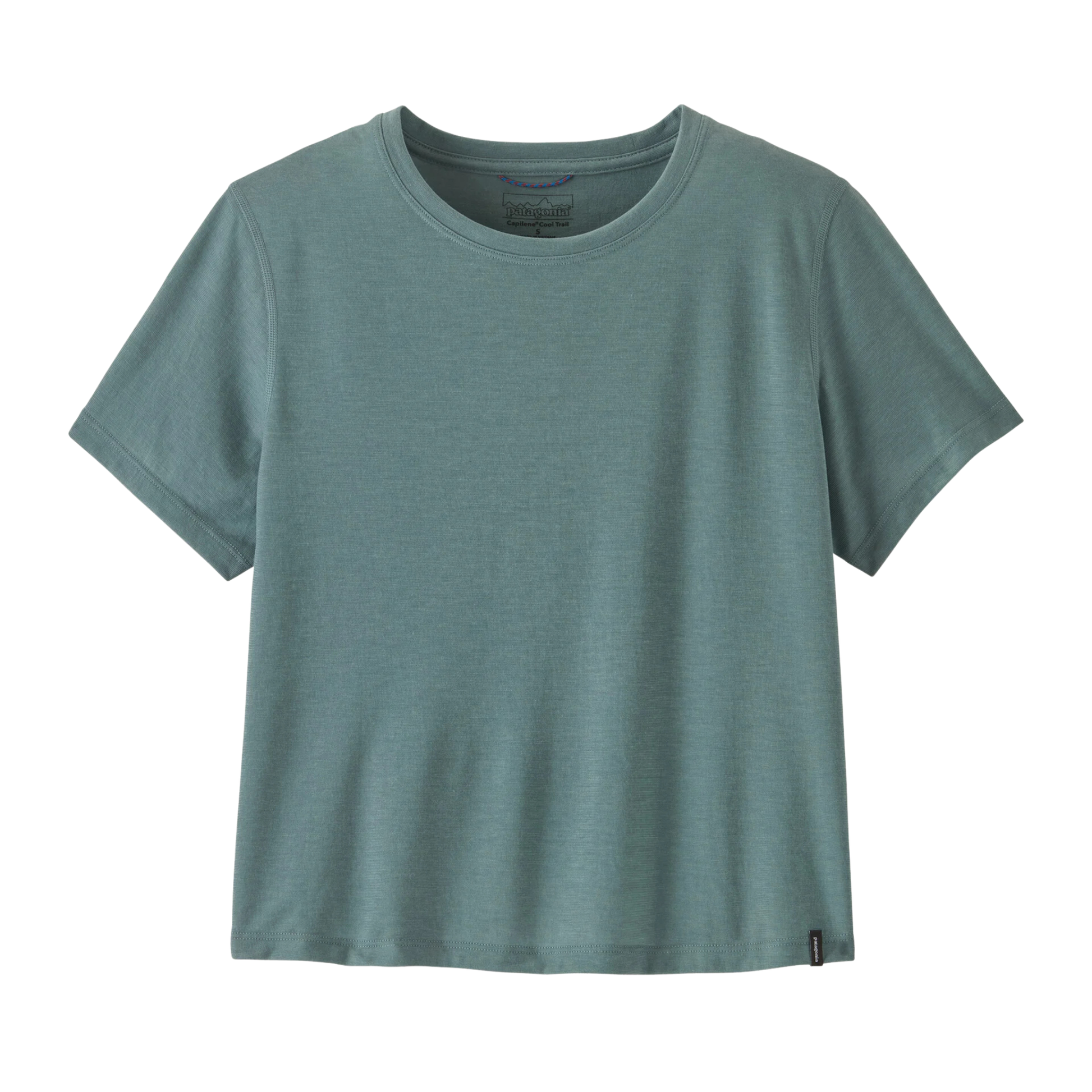 Patagonia Women’s Capilene Cool Trail Cropped Shirt blue sage close up front view