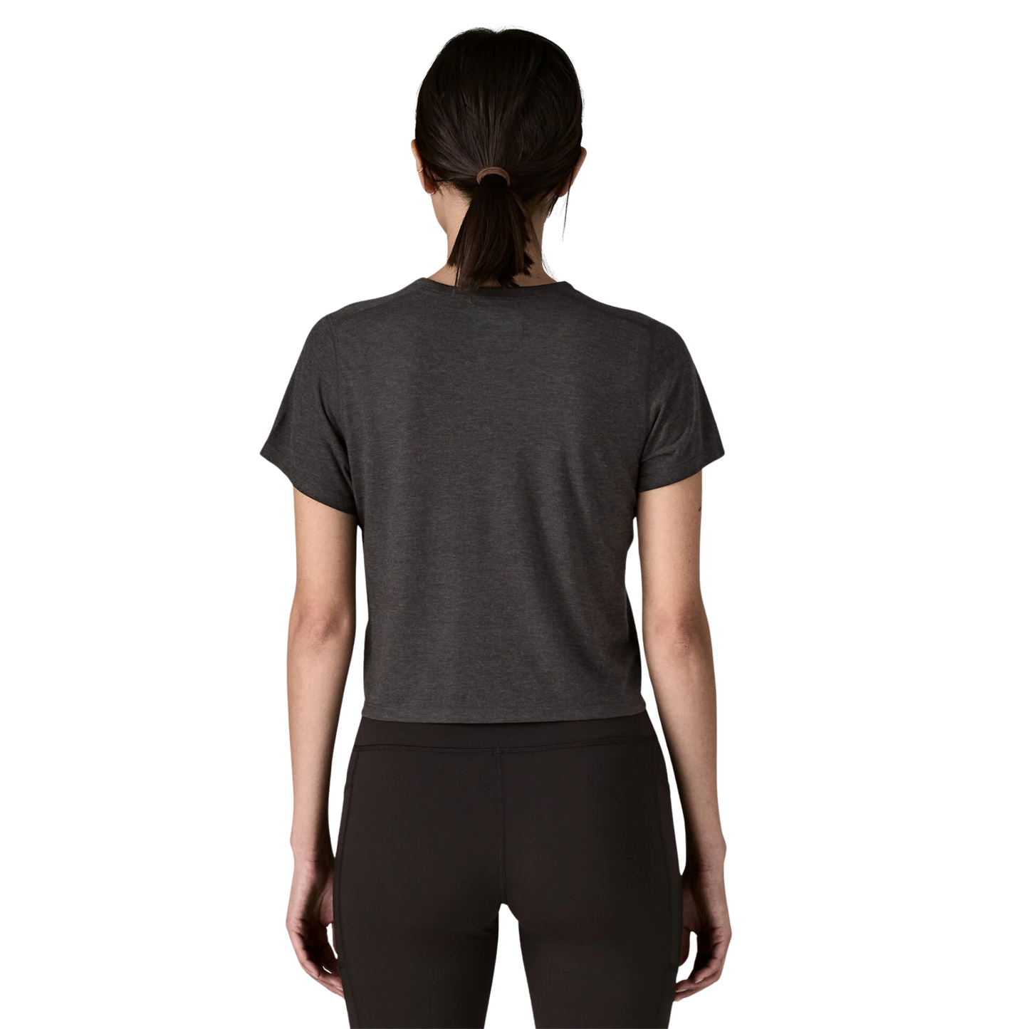 Patagonia Women’s Capilene Cool Trail Cropped Shirt ink black in use back view
