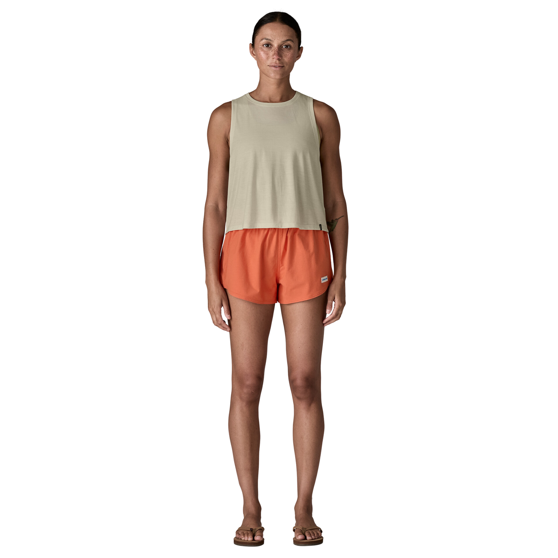 Patagonia Women’s Capilene Cool Trail Cropped Tank Top Dyno White in use general front view