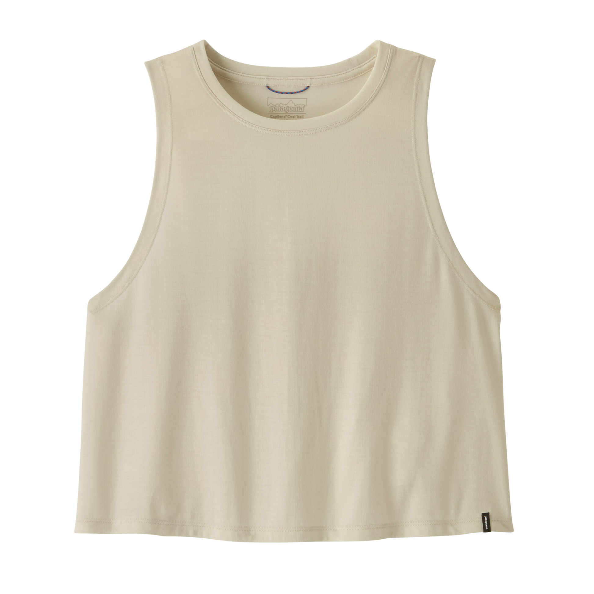 Patagonia Women’s Capilene Cool Trail Cropped Tank Top Dyno White close up view