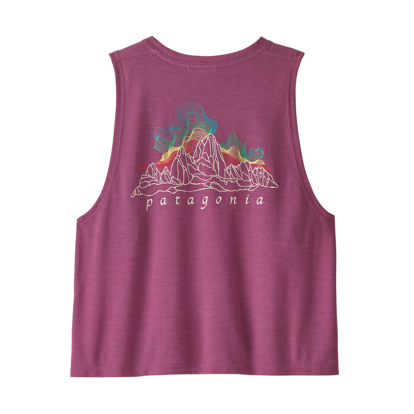 Patagonia Women’s Capilene Cool Trail Cropped Tank Top Faded Magenta close up back view