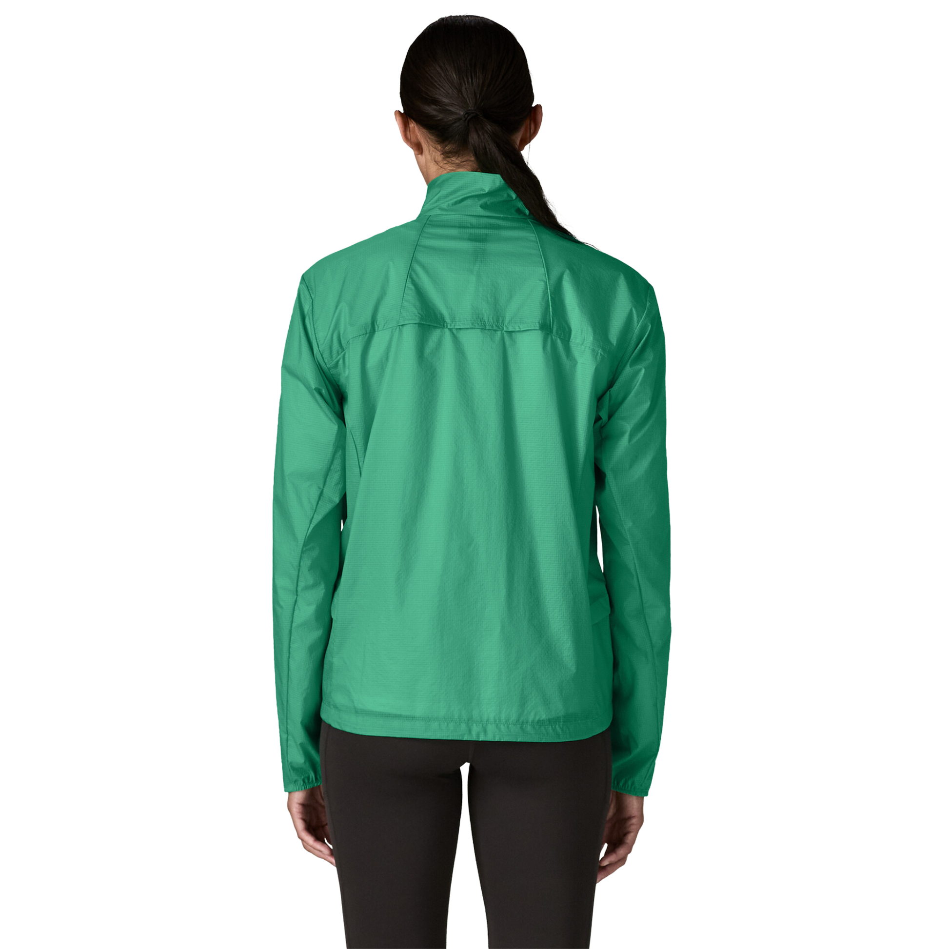 Patagonia Women’s Houdini Stash 1/2 Zip windbreaker pullover in use back view