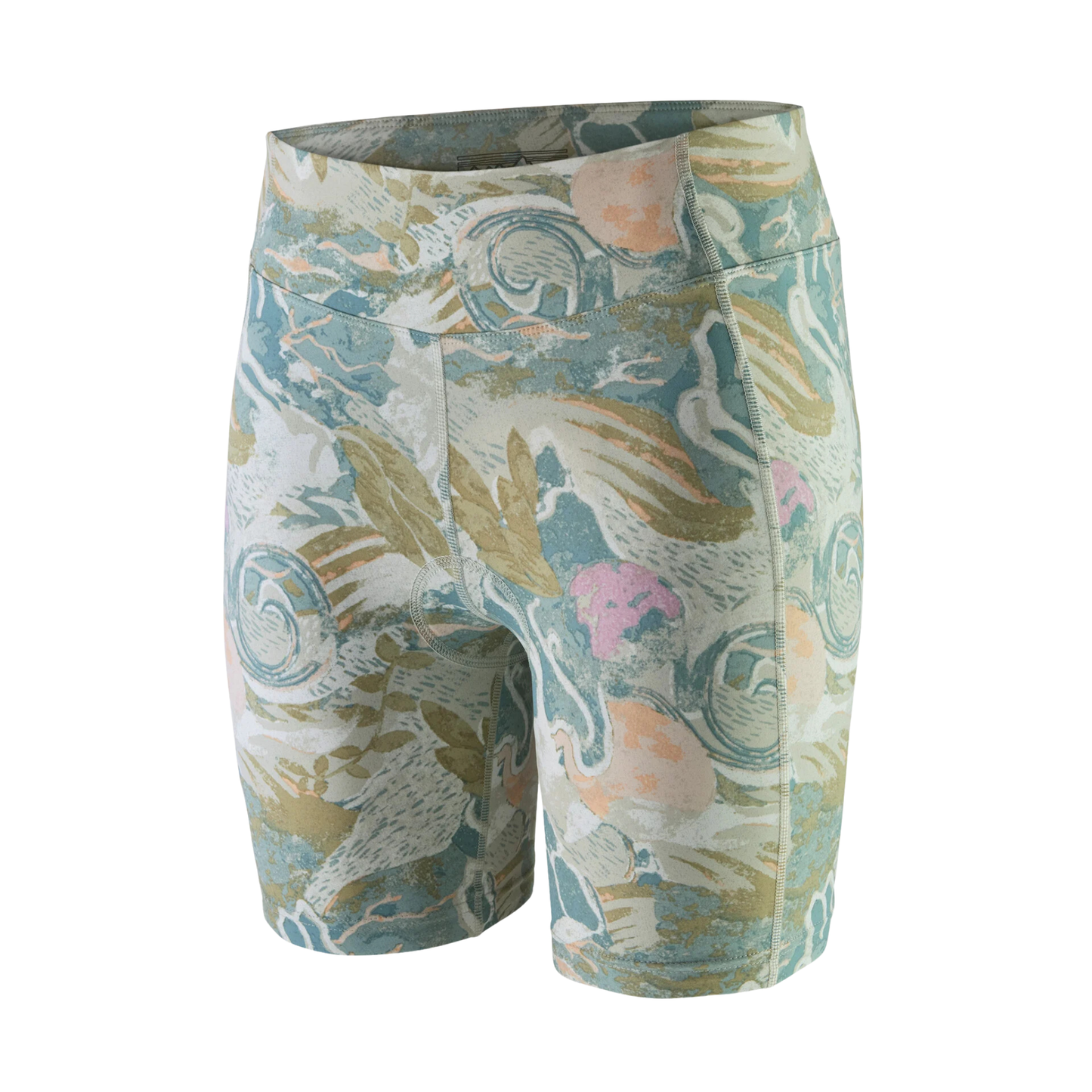 Patagonia Women’s Nether Bike Shorts in Moon Tripper Weathered Stone front close up view