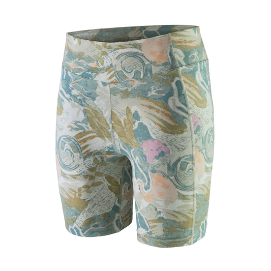 Patagonia Women’s Nether Bike Shorts in Moon Tripper Weathered Stone front close up view