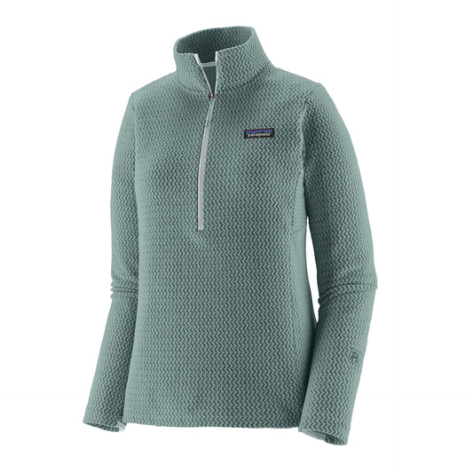 Patagonia Women's R1 Air Fleece Zip-Neck technical pullover with quarter-length zipper, zigzag-knit recycled polyester fleece and slim fit.