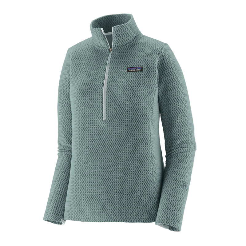 Patagonia Women's R1 Air Fleece Zip-Neck technical pullover with quarter-length zipper, zigzag-knit recycled polyester fleece and slim fit.