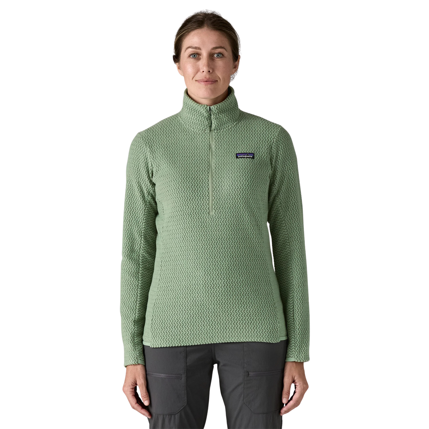 Patagonia Women’s R1 Air Fleece Midlayer Zip‑Neck in Elmwood Green, front