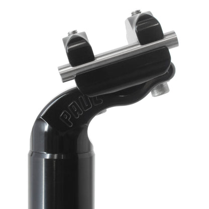 Paul Components Tall & Handsome aluminum bicycle seatpost with 26mm setback and adjustable two-bolt saddle clamp, available in Black and Silver.
